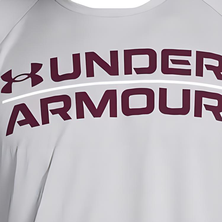Under Armour Retro Letter Logo Print Quick-Dry Breathable Crew Neck T-Shirt Men Tops Silver 1377142-012