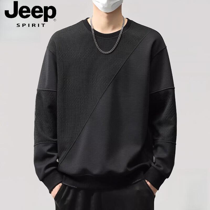 JEEP SPIRIT Men's Round Neck Patchwork Casual Sweatshirt