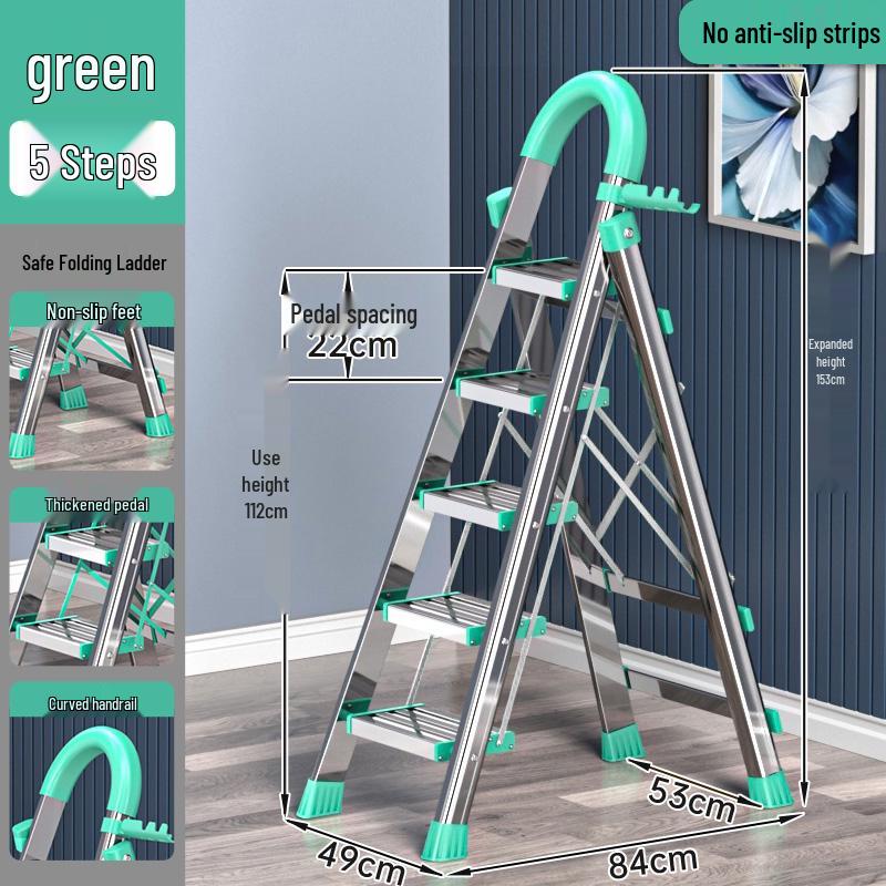 Stainless Steel Folding A-Frame Ladder - Portable, Multi-Functional, 3-5 Step Indoor Ladder