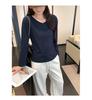 Korean High-End V-Neck Loose Long-Sleeve Women's T-Shirt, Autumn/Winter 2025