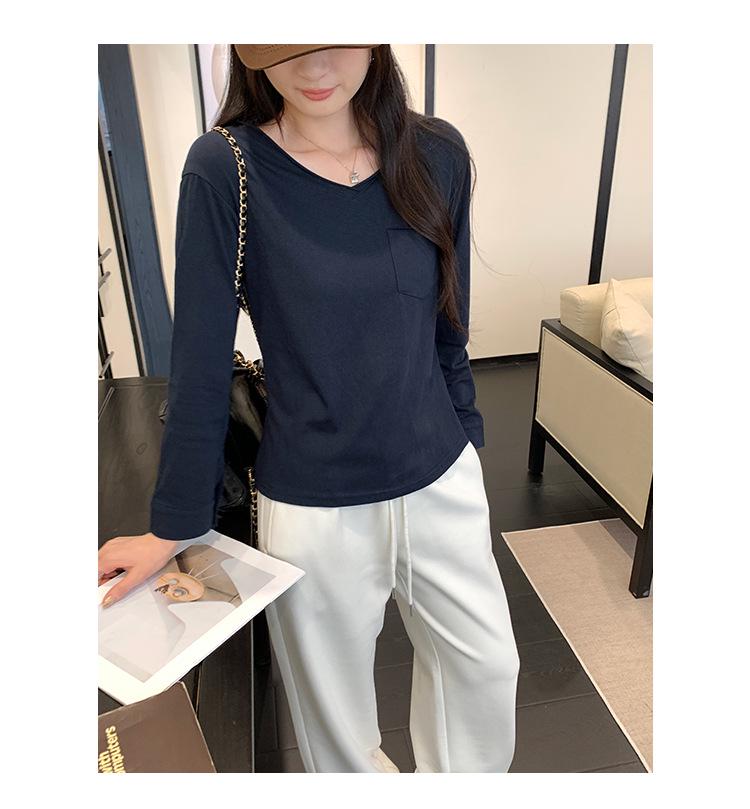 Korean High-End V-Neck Loose Long-Sleeve Women's T-Shirt, Autumn/Winter 2025