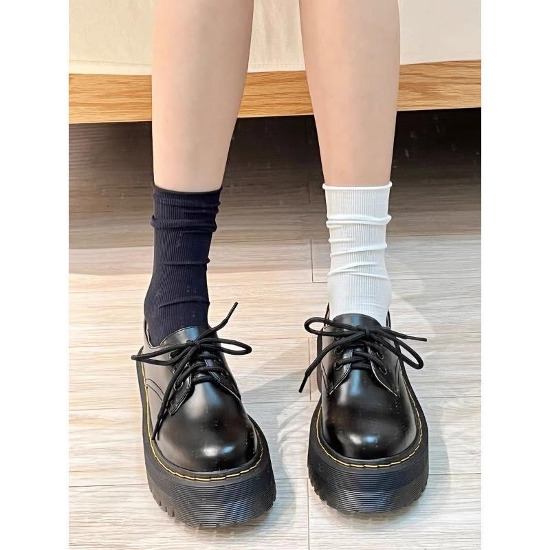 Retro Leather Shoes, New Style of Cake Flat Thick-soled Height-increasing Shoes