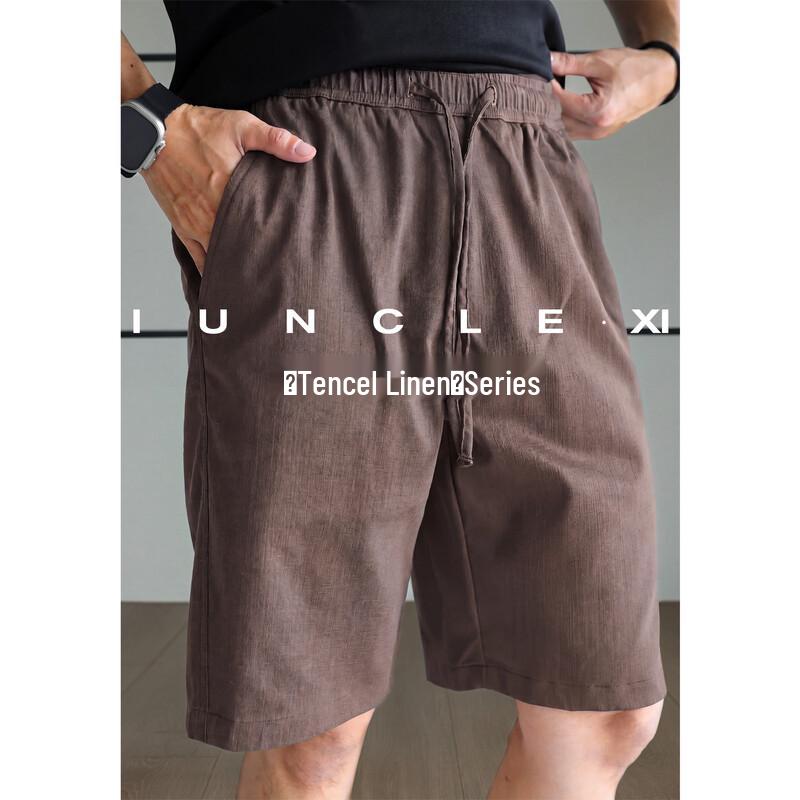 Men s Tencel Linen Casual Drawstring Shorts L