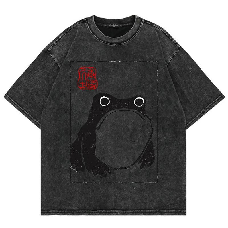 Vintage Cotton Game Print Washed T-Shirt American Street Trendy Brand Mens Womens Oversized Short Sleeved HipHop Tee Tops Summer