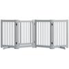 Freestanding Dog Gate, 4 Panels, Flexible, Pine Wood, 204L X 36W X 75H Cm, Light Gray