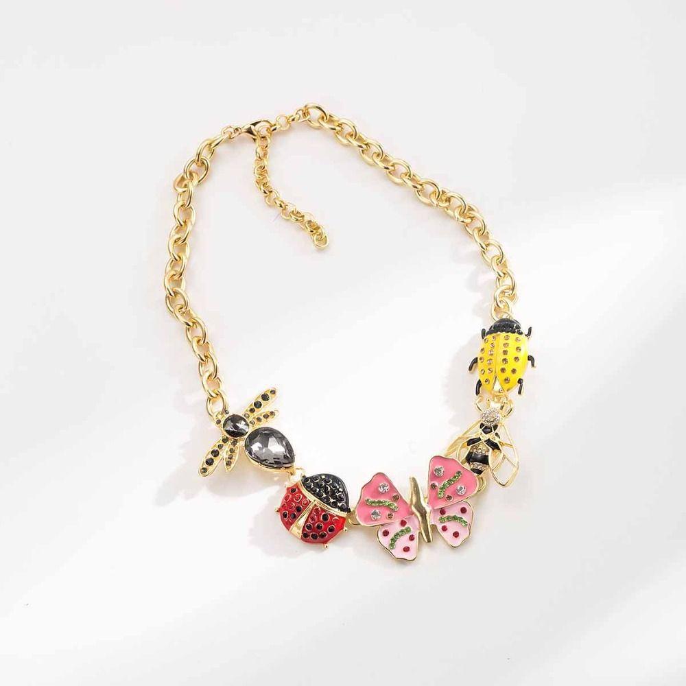 Colorful Insect Pendant Necklace Butterfly Insect Earrings Simple Chunky Chain Necklac Girls