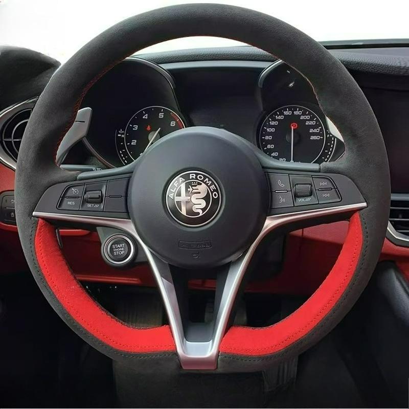Hub Caps Hand Stitched Renovation Non-slip Wear-resistant Black Leather Car Steering Wheel Cover For Alfa Romeo Stelvio Giulia 2 XGHIJ1