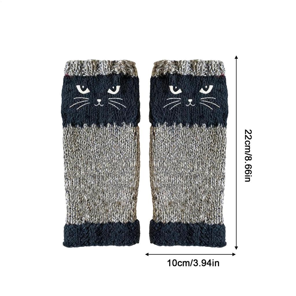 Strick Fingerlose Handschuhe Katze Stickerei Outdoor Wärmezubehör Warme Offene Fingerhandschuhe für Katzenliebhaber Frauen Mädchen Damen Mütter