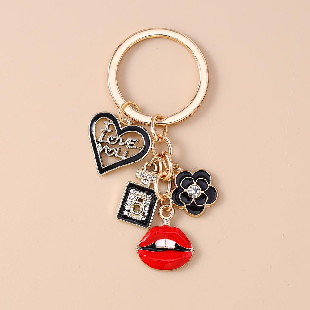 Aihua Elegant Brand Design Red Lips Highheels Perfume Lipsticks Keychains For Women Girls Handbag Pendant Keyrings Jewelry Gift