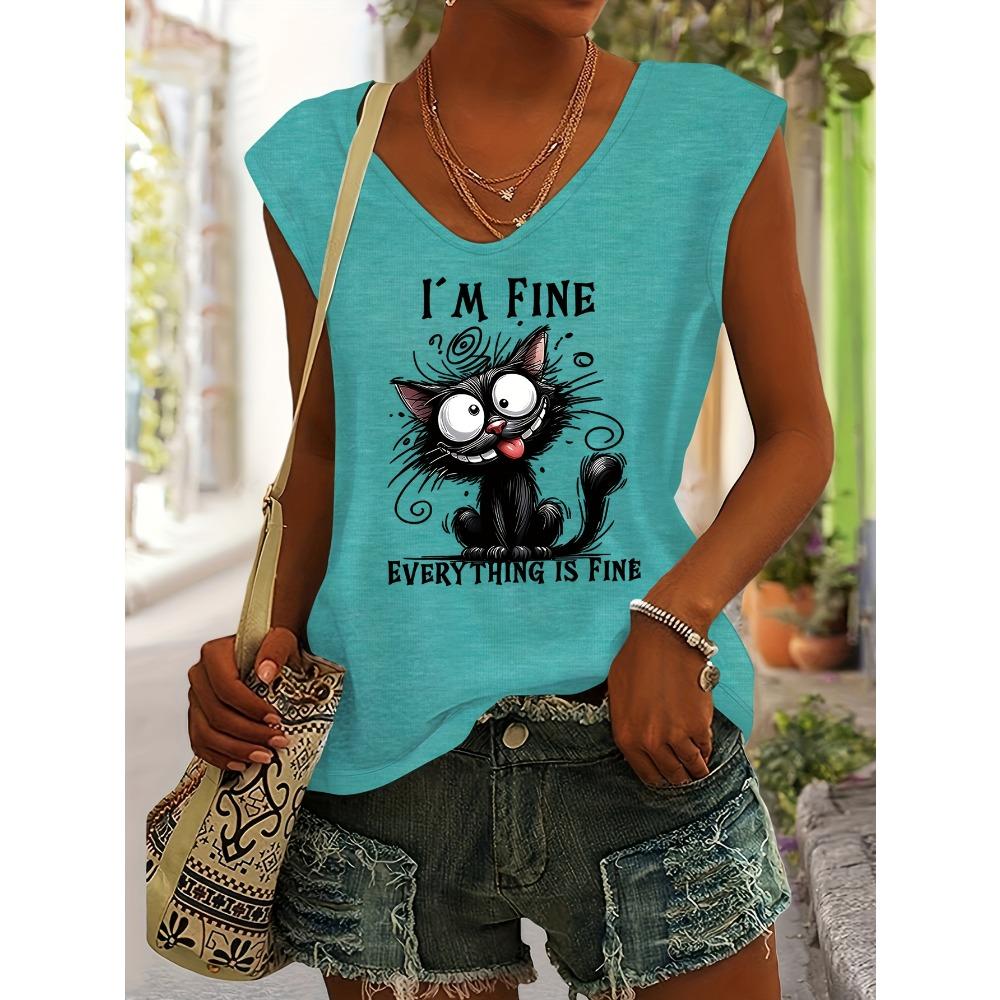 Cartoon cat print spring/summer V-neck vest