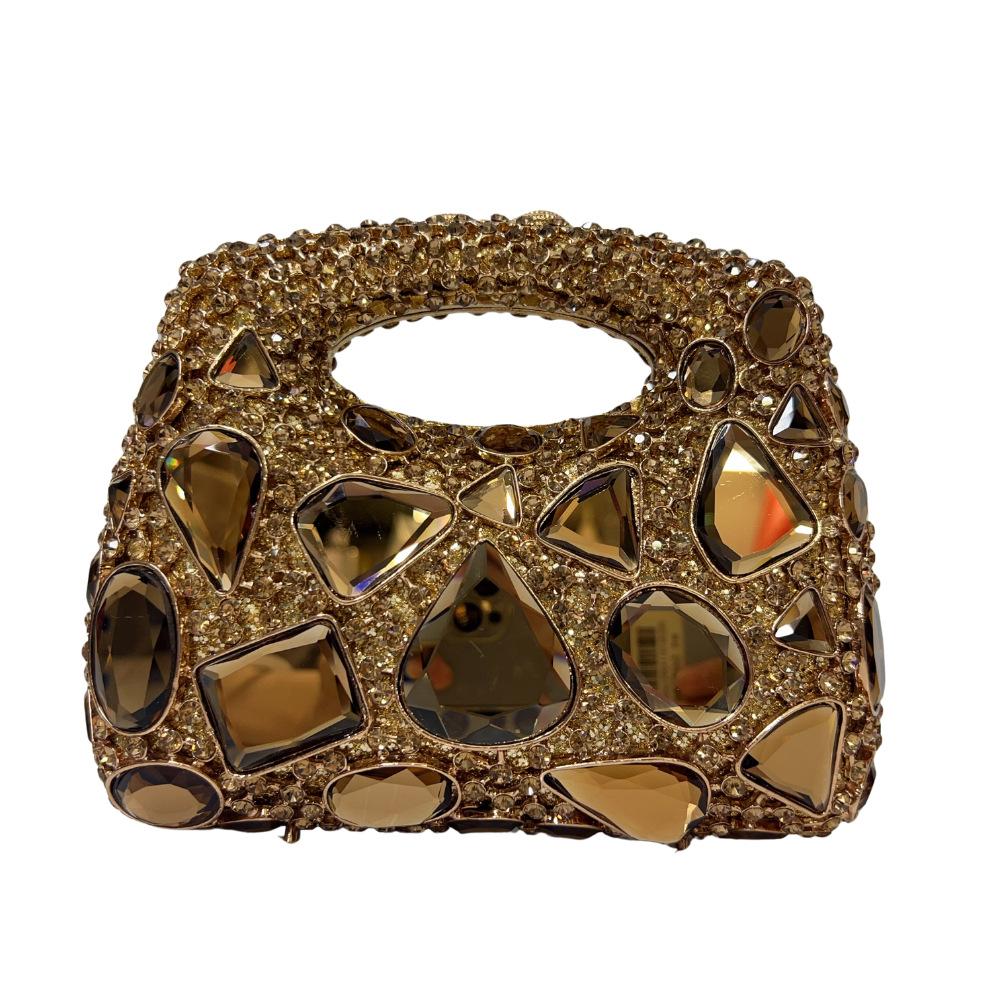 Bolsos de Noche de Piedra Plata/Dorado Bolso Grande con Asa Superior Diseñador de Lujo para Mujer Carteras de Diamantes Pedrería Boda Nupcial Clutc