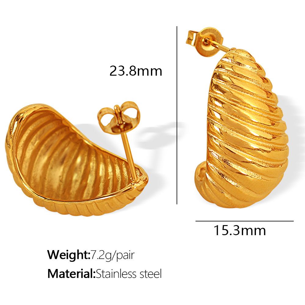 European and American stainless steel earrings plated with 18K gold irregular spiral pleated earrings titanium steel earrings