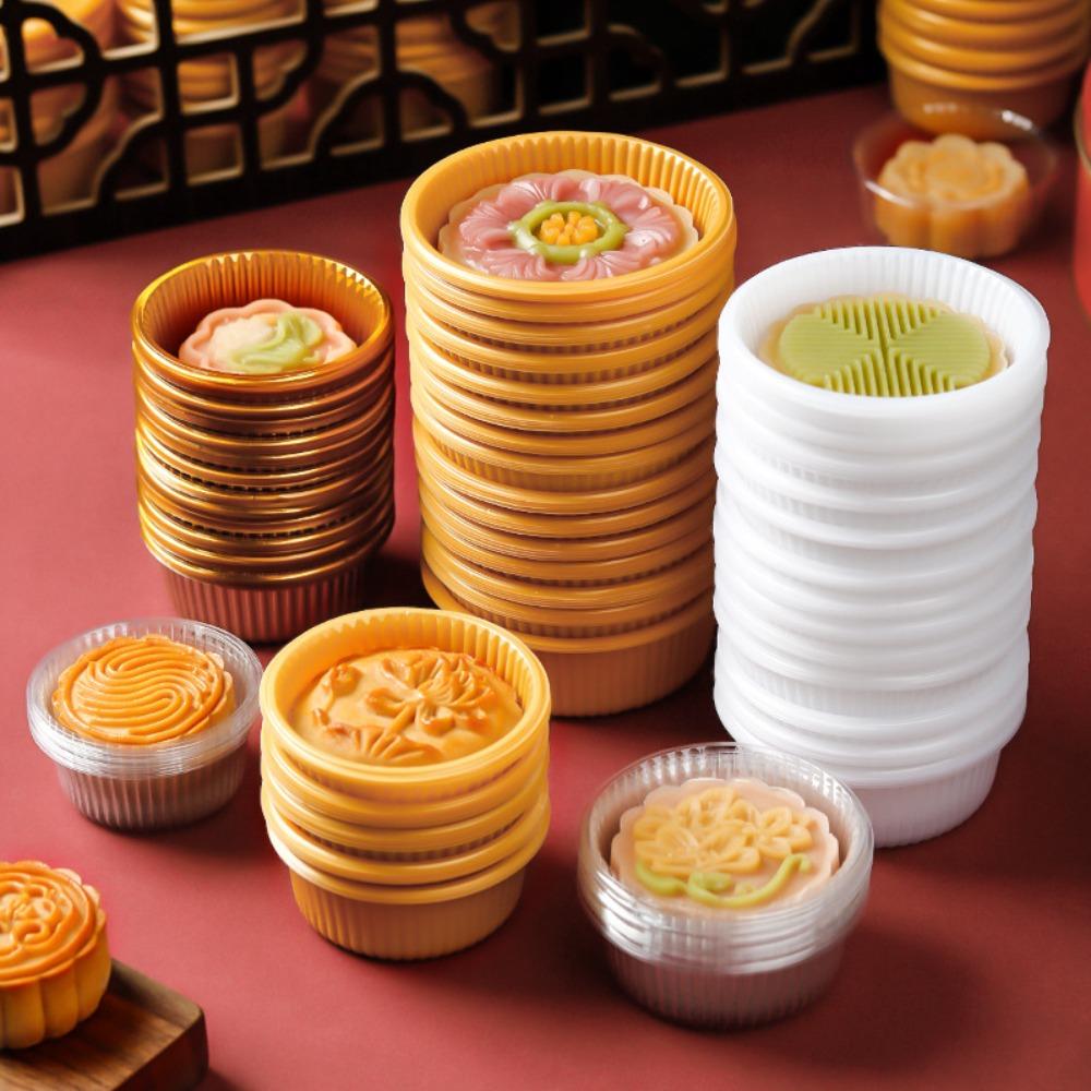 100pcs Transparent/yellow Pastry Packaging Boxes Plastic Moon Cake Holder  Mid-Autumn Festival
