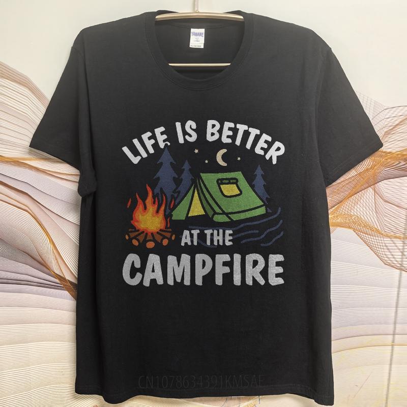 T Shirt Men Casual Round Neck Tee Brand Summer For Man tshirt Life Is Better At The Campfire Short Sleeve Soft Oneck Top Tees