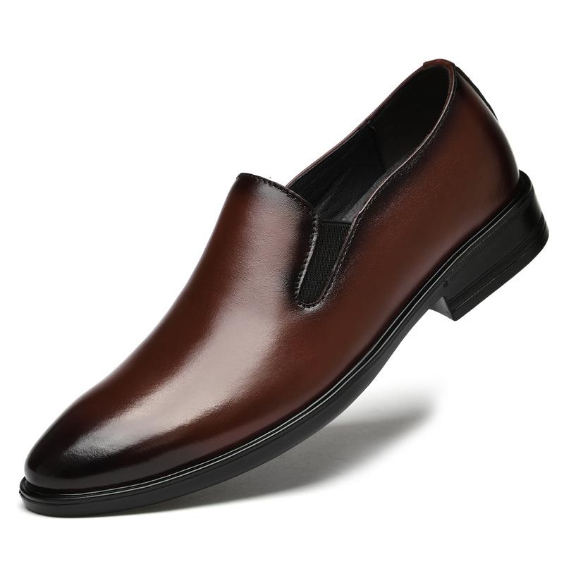 

Мужские туфли-одинарки из коровьей кожи с круглым носком и неглубоким вырезом, в деловом повседневном стиле, с рукавом, дышащие, на плоском каблуке, мужская обувь 45 коричневый
