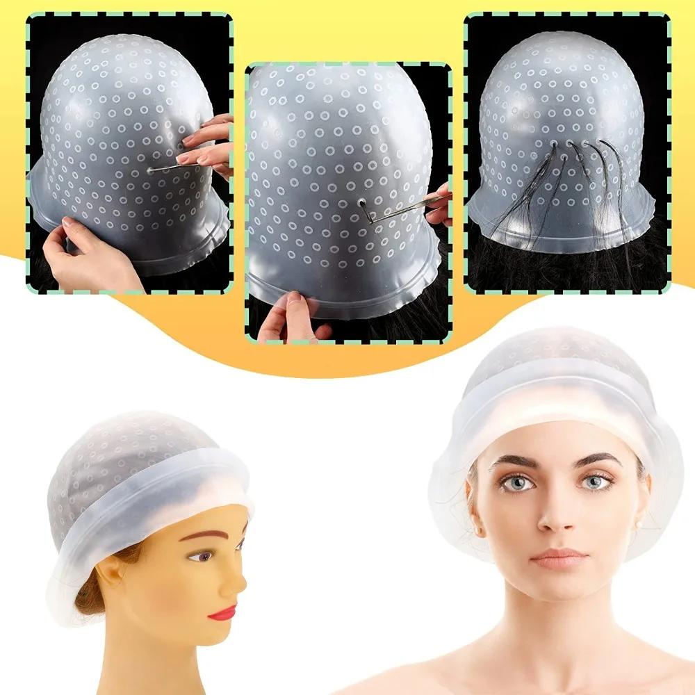 1PC Silicone Hair Coloring Cap Reusable Hair Dyeing Highlighting Hat with Hook Barber Hairdressing Bonnet Salon Styling Tools