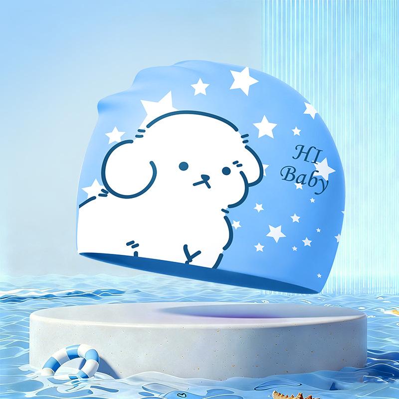 New Children's Cartoon Swimming Cap Cute Dolphin Waterproof Ear Protection Swimming Caps Kids Hot Spring Swimming Equipment