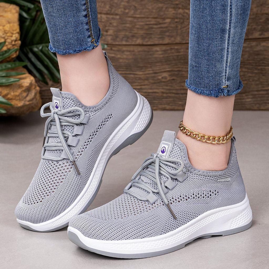 Women's Breathable Mesh Knit Lightweight Casual Sneakers Soft Sole Comfortable Sports Shoes Fashion Design Slip On Athletic Footwear