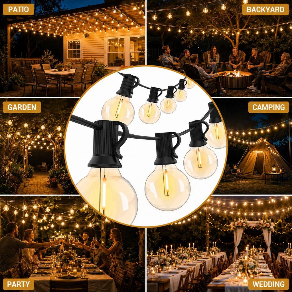 7.6M/15M/30M LED String Lights E12 G40 Bulbs 50 LEDs Waterproof Outdoor Garden Garland for Wedding Decoration