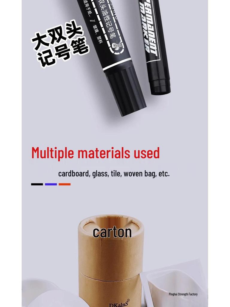Large Double-Headed Oily Waterproof Marker - Black & Red Broad Tip, Non-Fading, Oil-Proof for Industrial Use