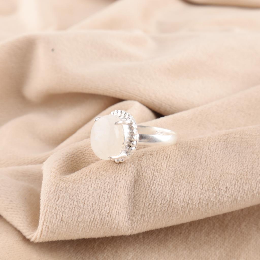 Natural Rainbow Moonstone Statement Friend Gift Ring Jewelry 925 Sterling Silver RR-28-52