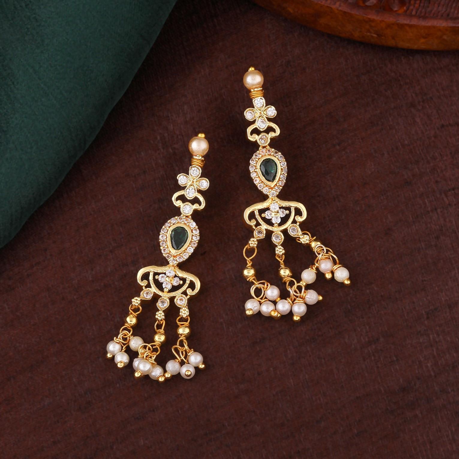 

Гламурные дизайнерские серьги Estele Gold Plated CZ с жемчугом для женщин