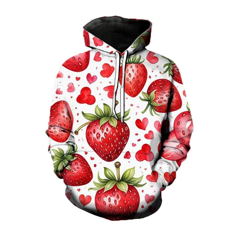 Женское худи с 3D-принтом графики клубники милым фруктовым узором свободного кроя повседневный топ с длинным рукавом модная удобная толстовка унисекс 2XL 2080₽