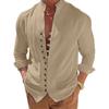 Men Summer Shirt Long Sleeve Stand Collar Single-breasted Casual Buttons Daily Wear Slim Fit Solid Color Beach Shirt Male Clothes