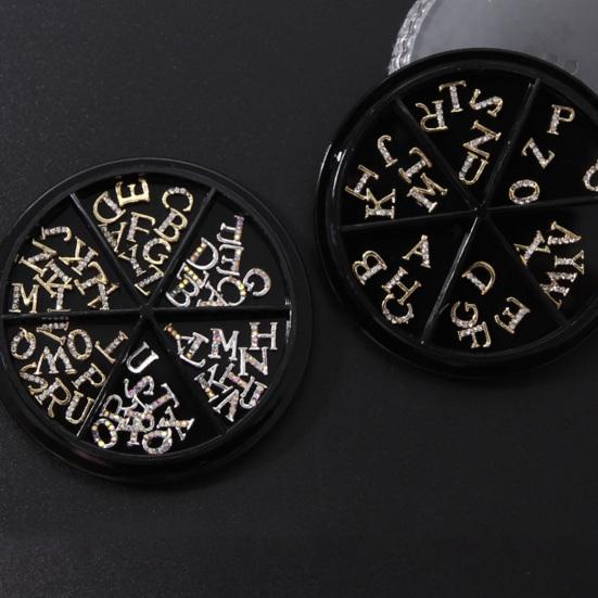 Yousheng 26Pcs Rhinestones Nails Studs Wear Resistant Remove Easily Manicure Accessories English Letters Nails Studs for Salon