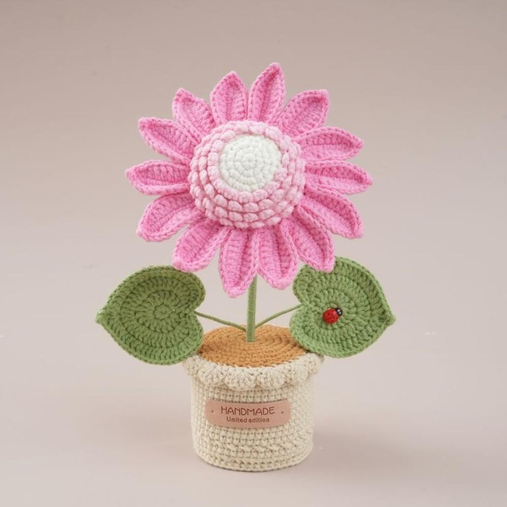 Friend s Gift Crochet Sunflower Potted Room Decor Artificial Sunflower Pot Knitted Flower Home розовый
