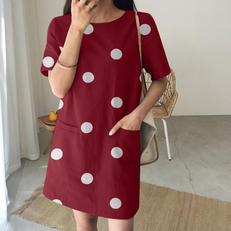 ZANZEA Rochie coreeană de vacanță casual cu mâneci scurte cu buline H-line