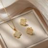 Luxury High-quality Four-leaf Clover Necklace and Earring Set Women's Zircon Sparkling Clavicle Chain