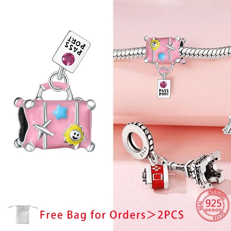 

Original Copper Suitcase Pink Camera Plane Paris Tower Charms Beads Pendant Fit Diy Women Bracelet Jewelry Delicate Gifts