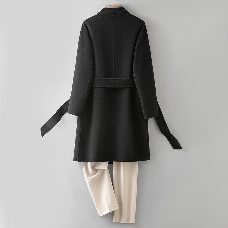 Кашемировое пальто мужское длинное с поясом двухстороннее шерстяное пальто однотонное — фото 4