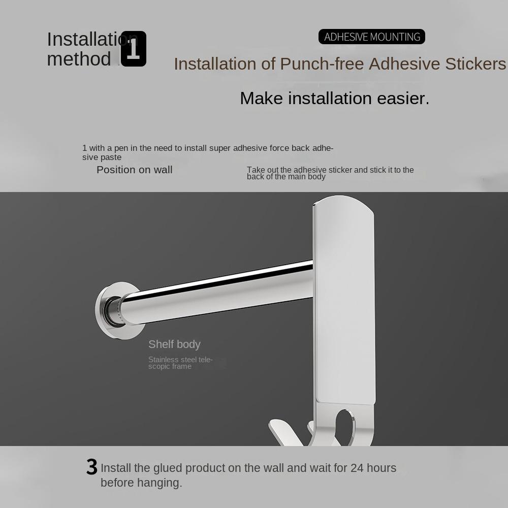 New Stainless Steel Clothes Hanger Storage Rack Wall-mounted Foldable Balcony Drying Hook Punch-free Scalable Storage Racks