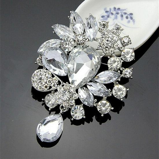 Luxurious Large Glass Crystal Pendant Brooch Lapel Pin Corsage Jewelry In Stock