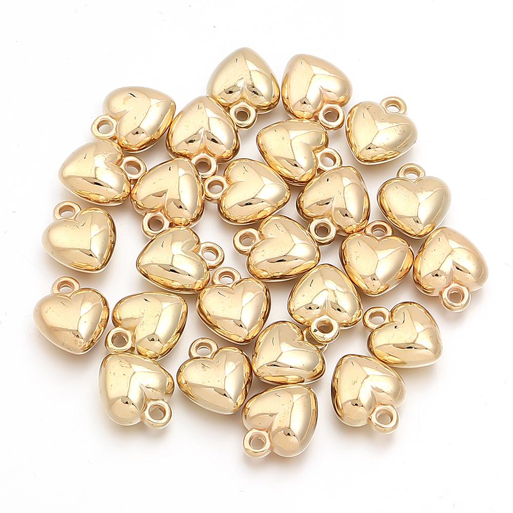 100pcs/lot Gold Color Heart Charms CCB Plastic Charm Beads For Jewelry Making DIY Bracelet Earring Necklace Pendant Accessories