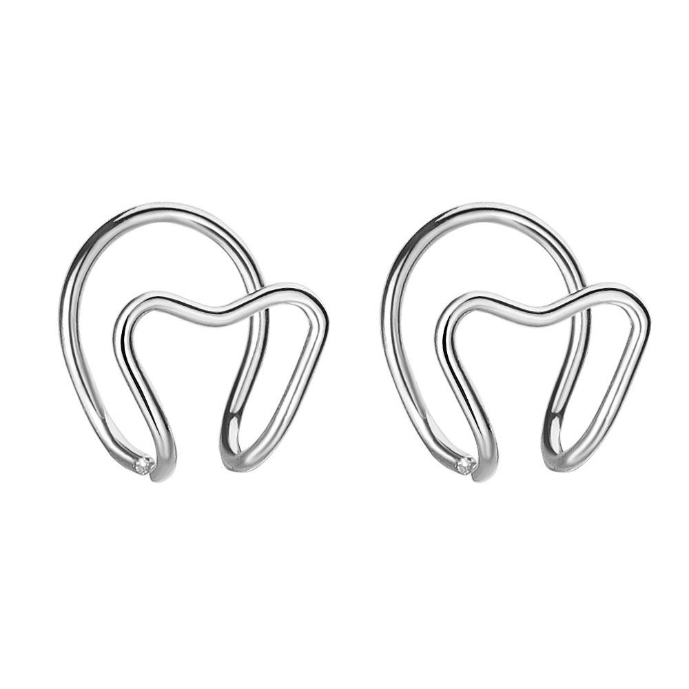 Korean Double-Layer Crossed Heart Ear Cuff: No Piercing Stainless Steel Geometric Earrings for Women
