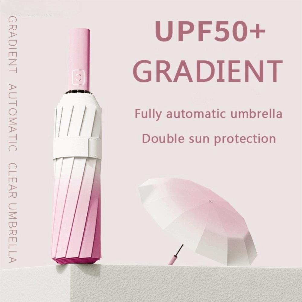 Gradient Color Rain Umbrella Double Keel Vinyl Folding Umbrella Durable Automatic Umbrella  Travel
