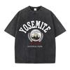 Dámská bavlněná praná trička módní design potisky národní park Yosemite krátký rukáv distressed kulatý výstřih volné pouliční oblečení