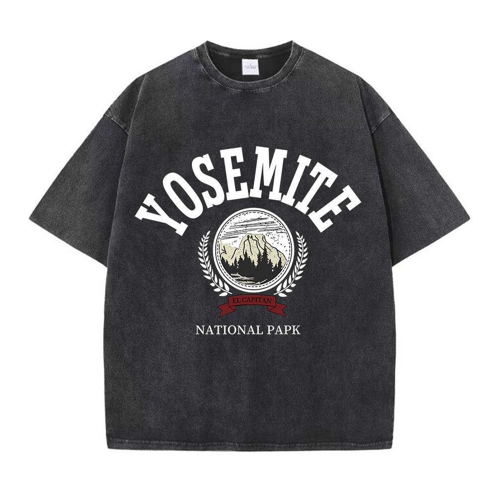 Dámská bavlněná praná trička módní design potisky národní park Yosemite krátký rukáv distressed kulatý výstřih volné pouliční oblečení