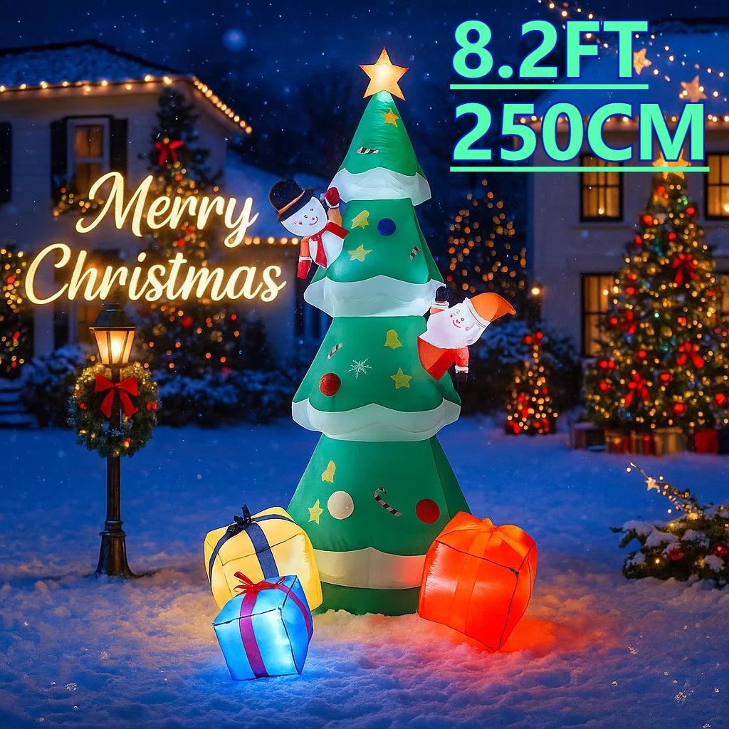 8.2FT LED Light Inflatable Xmas Tree Santa Snowman Gift Boxes Toy Yard Decor Supplies Home Decoration Ornament Holiday Gift