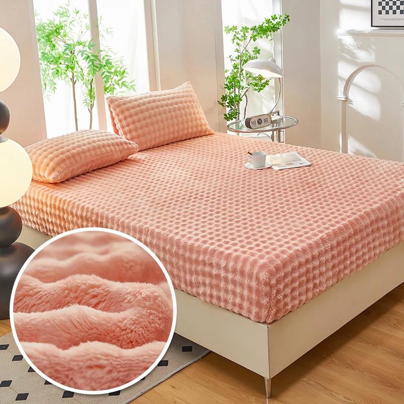 Thermal Velvet Bed Sheets Plush Fabric Mattress Cover For Winter Bed Cover Bed Bed Linen Set For Single Double King Queen Bed