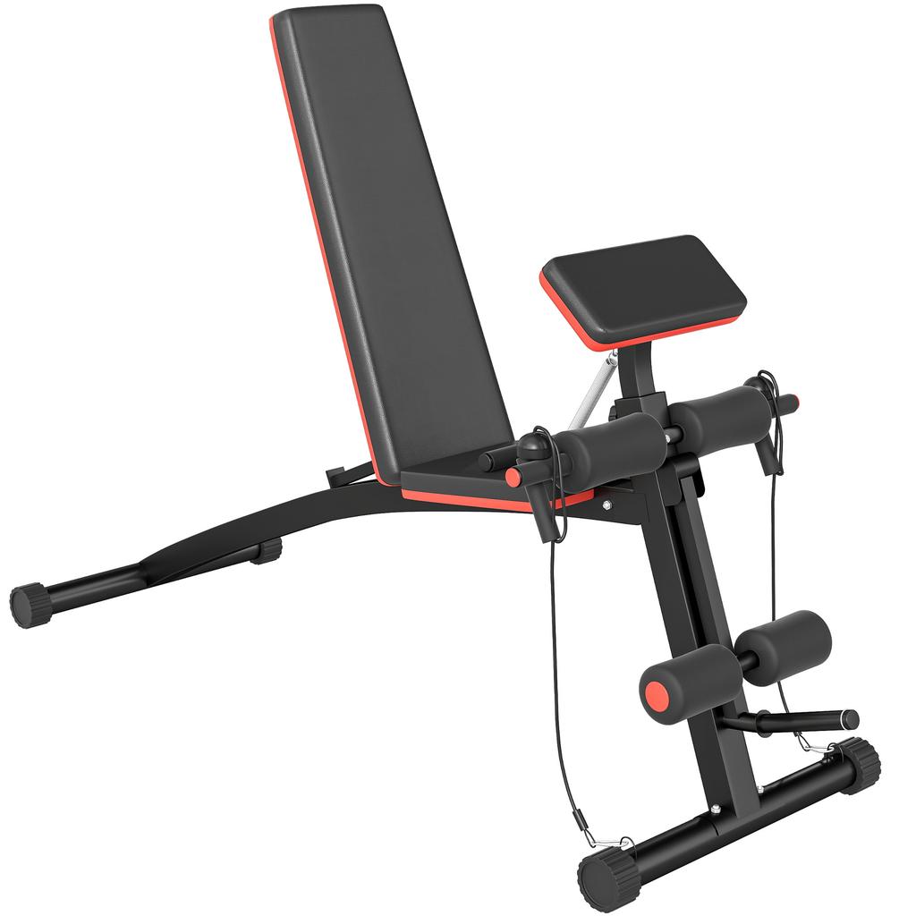 Foldable Weight Bench, Adjustable Strength Training Sit Up Ab Bench, Incline/Decline, Red