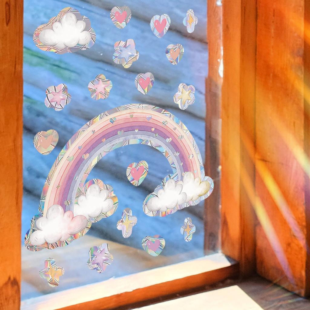 Xc2012 Pink Rainbow Cloud Love Star Window Sticker Sunlight Colorful Static Glass Sticker Double-Sided Visual