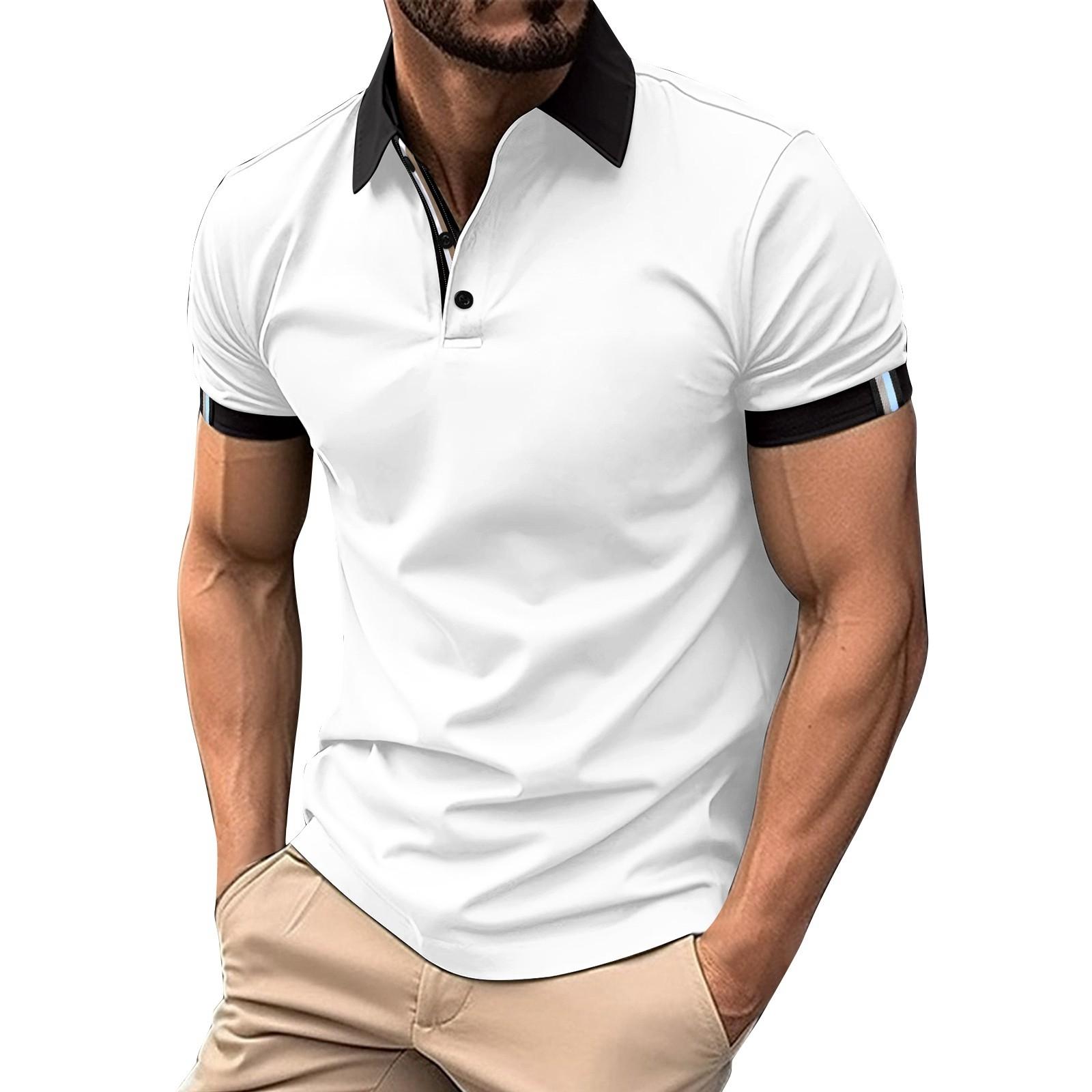 

Мужская однотонная рубашка с коротким рукавом и пуговицами на лацканах, повседневная модная рубашка XL белый