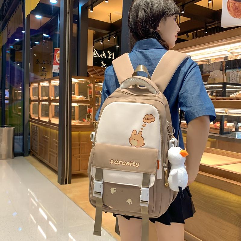 Student Grade 3-6 Schoolbag Women's Large Capacity Cartoon Backpack Campus Color Block Backpack