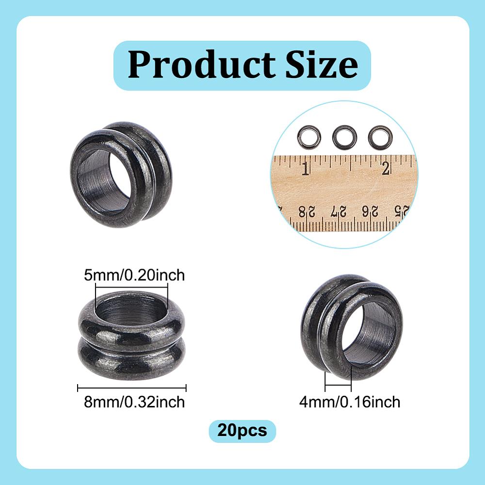 1set 20pcs 304 Stainless Steel Grooved Beads Rondelle Black 8x4mm Hole: 5mm