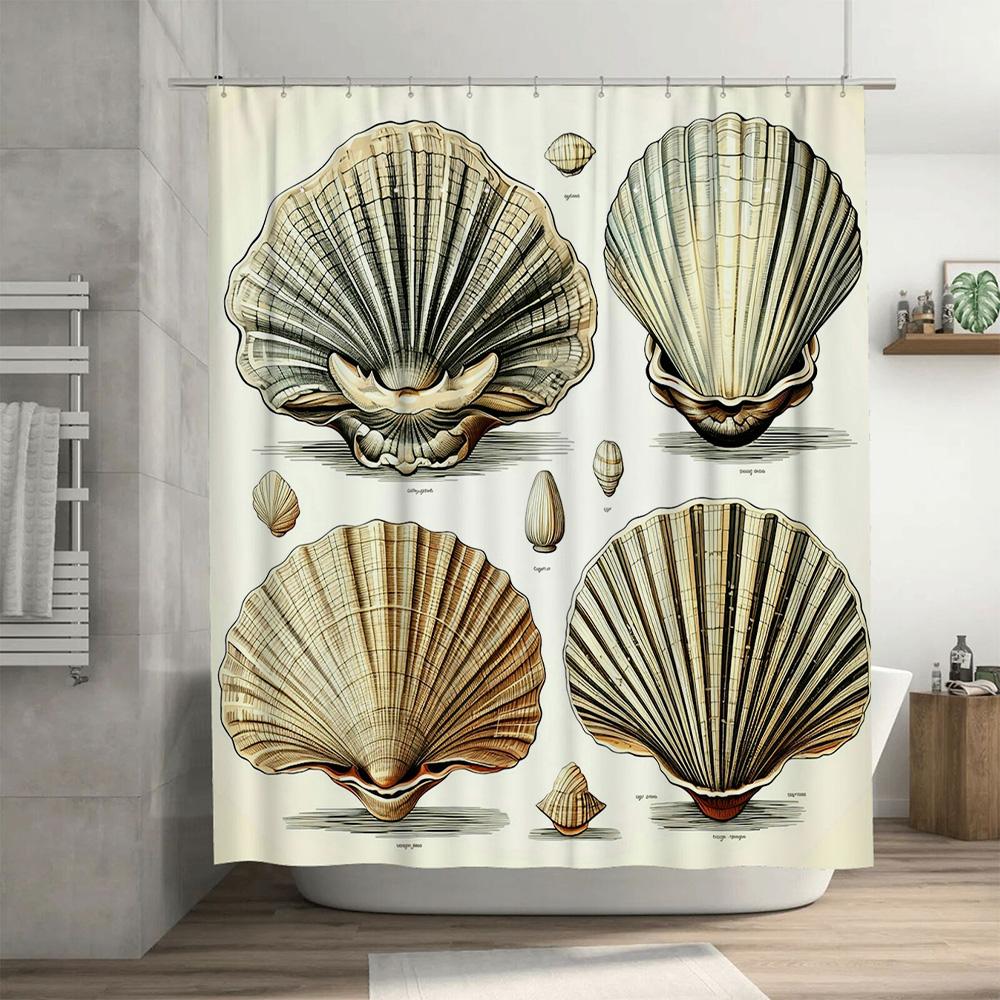 Vibrant Sea Shell Print Shower Curtain for Bathroom Decor 180cm X W235cm / 72inch X H92inch Waterproof Fabric Various Colors Ava