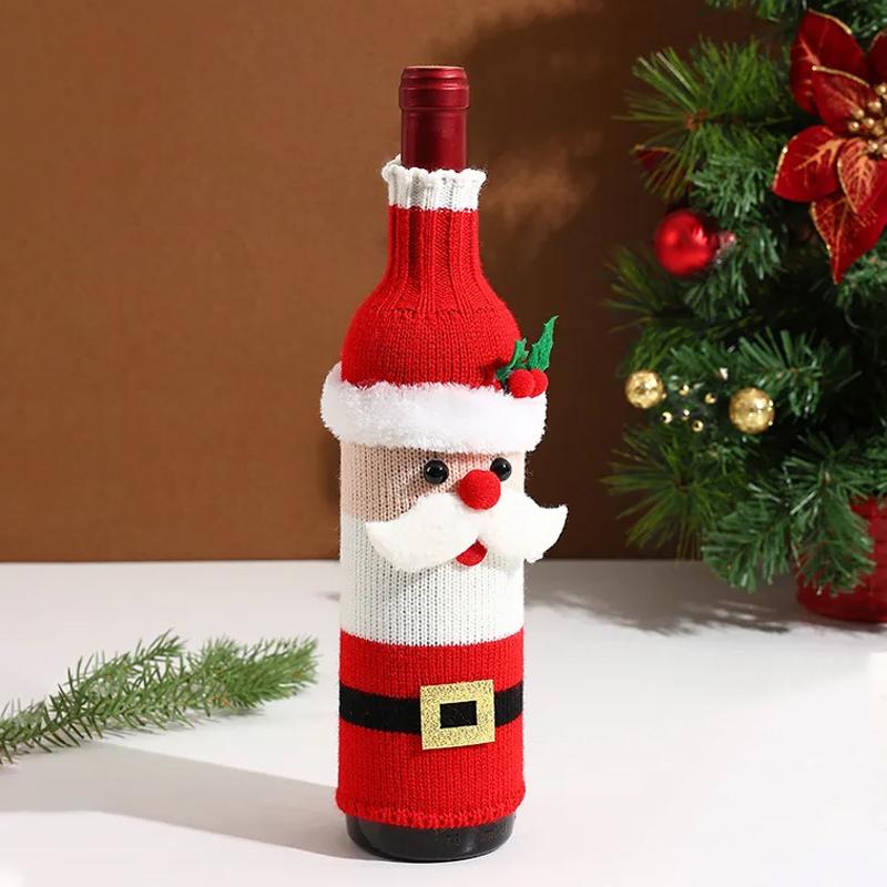 Christmas Sweater Wine Bottle Covers Santa Snowman Knitted Bags for Holiday Party Dinner Table Decoration Gift Supplies